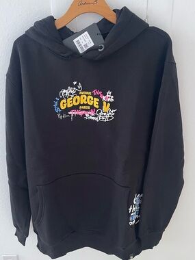 Avenue George V Paris Black Hoodie sweatshirt GV-2628 Teddy 2XL NWT